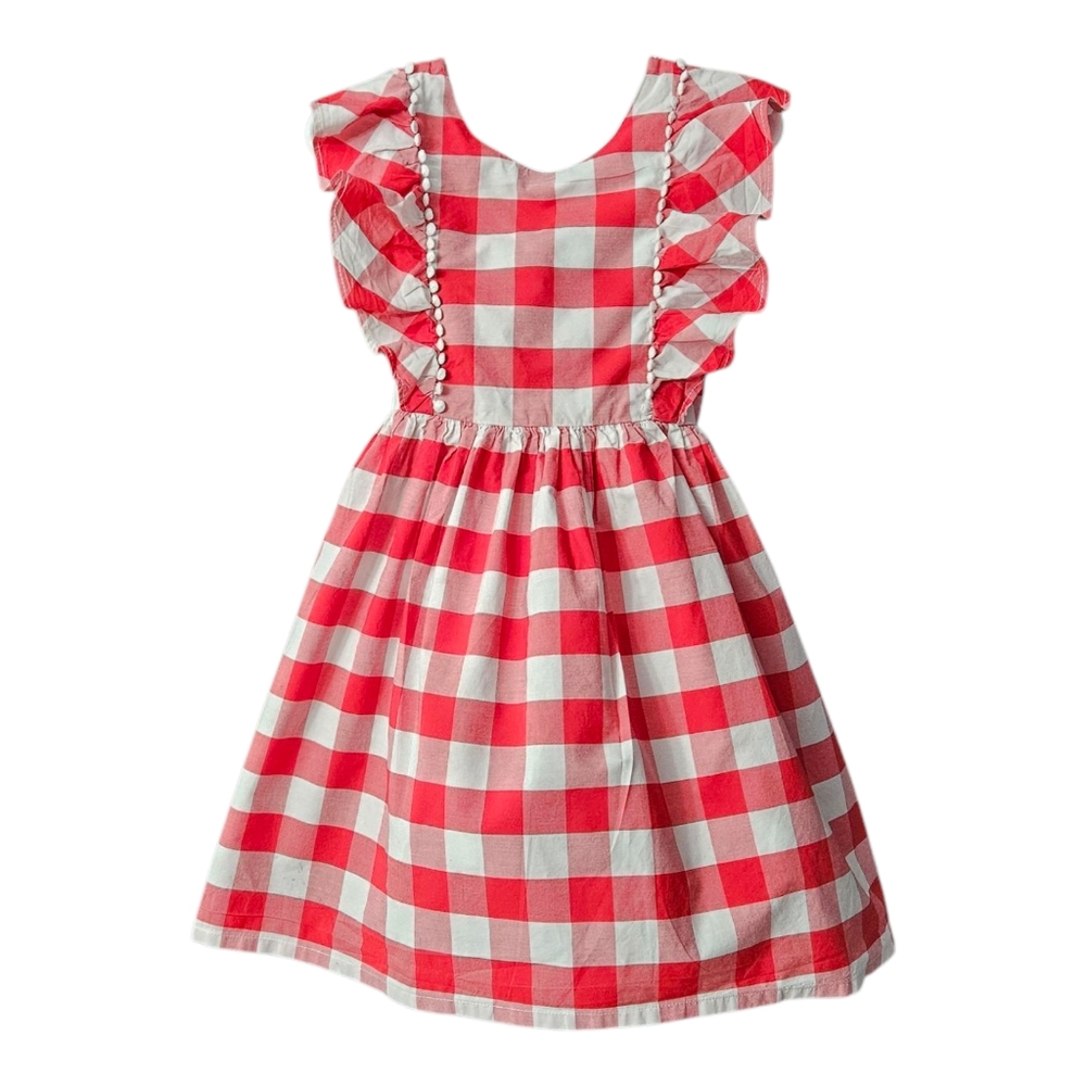 Max Studio Gingham Dress Girls Size 5 Red White Ruffles